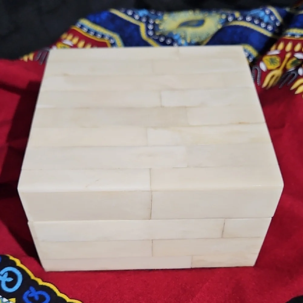 Vintage Genuine Bone Inlay Square Keepsake Box/Wooden Jewelry Trinket Box